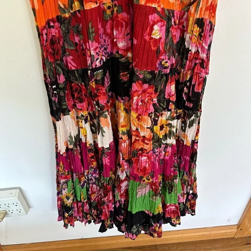 Sandy Starkman Women’s Plus Size Multicolor Floral Tiered Sleeveless Boho Full T
